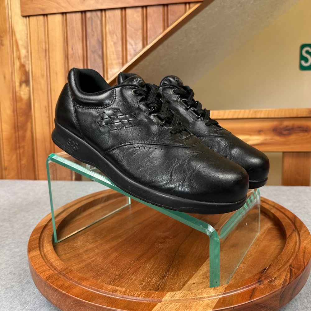SAS Free Time Black Leather Walking Shoes Womens 7W Made in USA Comfort Sneakers